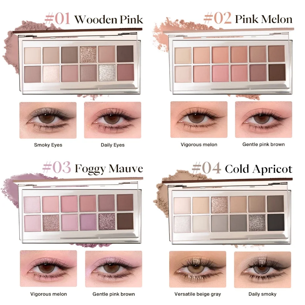 JOOCYEE 12 Shades Eyeshadow Palette Long-lasting Low saturation Beautiful eye makeup Containing eyeshadow blush and highlighter 5