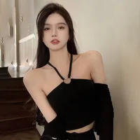 Korean Women Tank Tops  Solid Color Halter Sweet Camisole Slim Sexy Exposed Navel Crop Top - Image 6