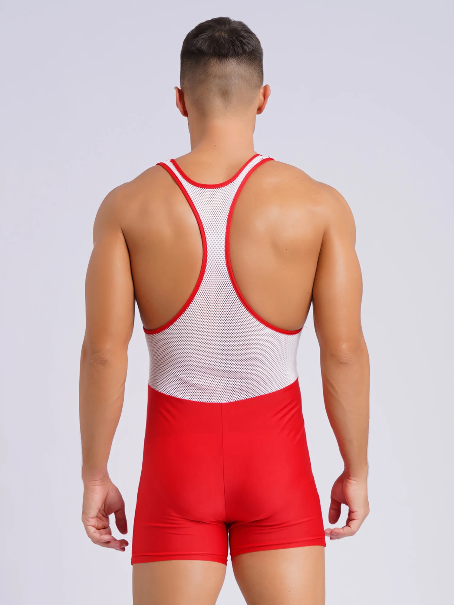 Men Water Sports Surfing Fitness Yoga Shorts Hollow Out Mesh Patchwork Jumpsuit Wrestling Singlet Cycling Bodybuilding Shapewear