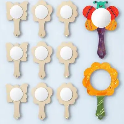 18Pcs 작은 나무 거울 그림 그리기용 미완성 공예 거울 반짝이 장식 어린이 DIY 휴대용 거울 아트