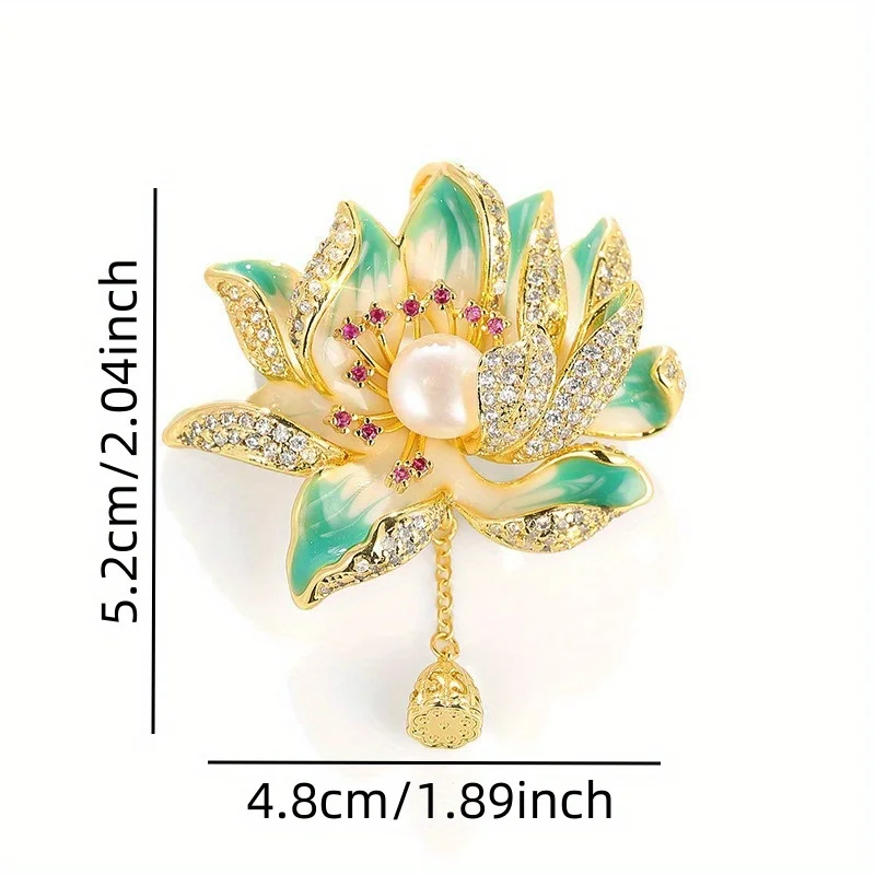 Broche Vintage Fleur Rose En Or Rose Avec émail Vert - Bijou Rétro - Occasion Très Bon état