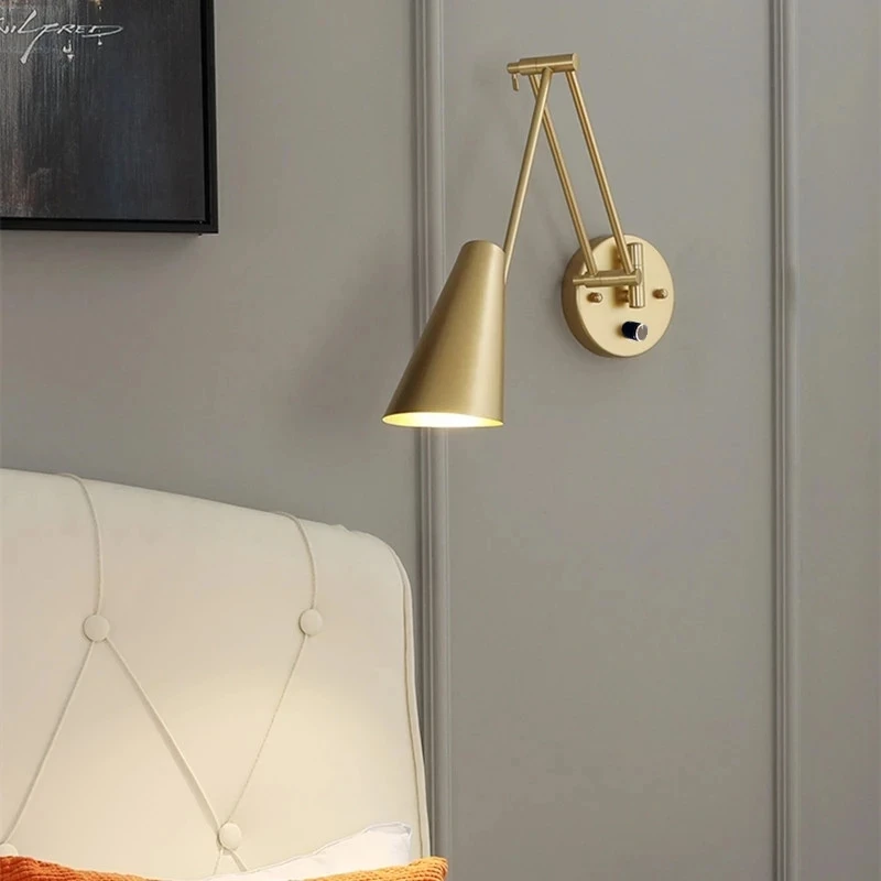 Adjustable LED Beside Wall Lights Touch Sensor Switch Long Pole Arm Folding Reading Wall Lamp White Black Gold