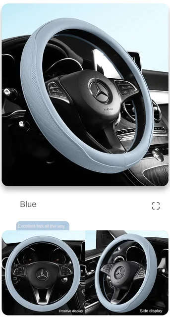 LKWLIKEI Nappa Leather Steering Wheel Cover - Diamond Checkered Design, Non-Slip, 14.5-15 Inch Fit - View #4