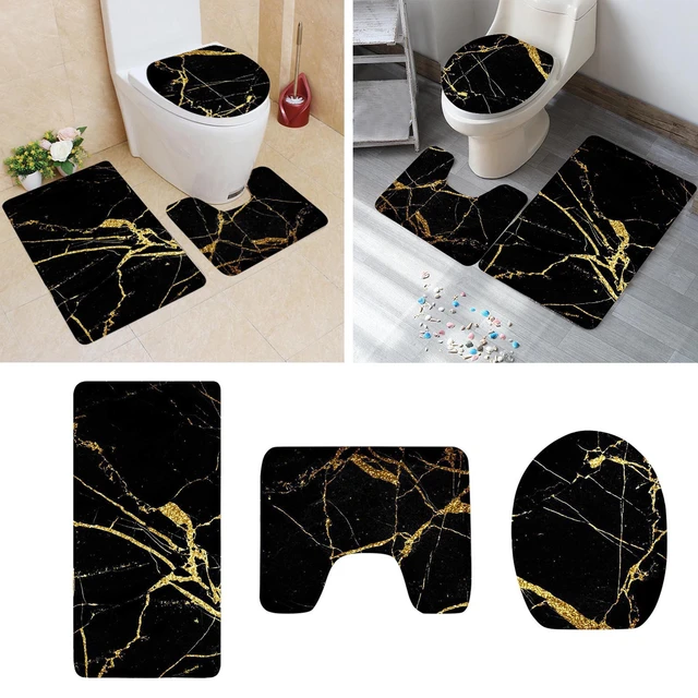 Black And Gold 3 Pieces Bathroom Rugs Set Bath Rug Mat And Toilet Lid Cover  Heated