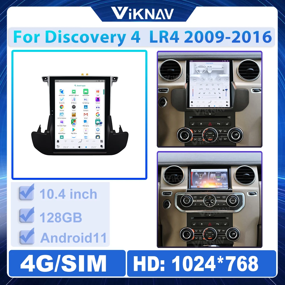 

Android12 10.4 inch Smart Multimedia Video Player For Land Rover Discovery 4 2009-2016 L319 GPS Navigation CarPlay 4G+wifi 2din