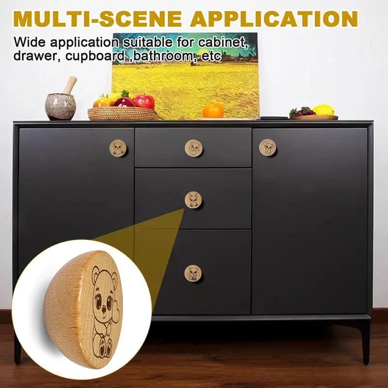 Description Picture 6 of itemSet of 6 Handmade Beech Wood Knobs with Engraved Cute Bear Pattern for Kitchen Cabinets Pulls Dresser Drawers Knobs