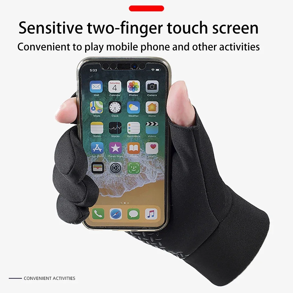 Cycling Gloves 1 Pair Winter Cycling Gloves Women Fishing Warm Anti-Slip Gloves Casual and Warm Touch Screen Two Fingers Cut Outdoor Angling