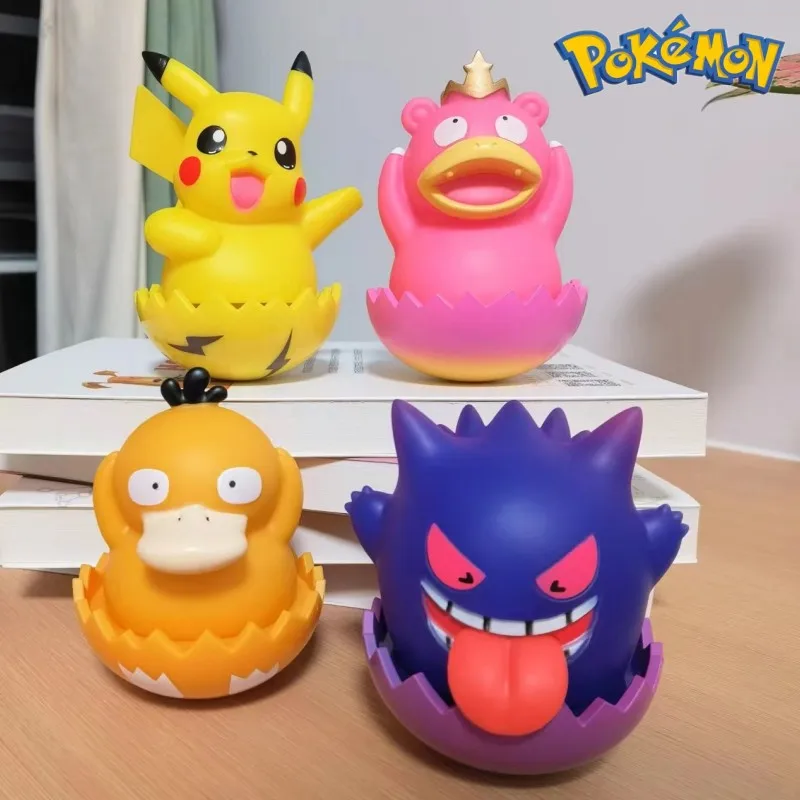 4Pcs Pokemon Tumbler Pikachu Fino A Duck Gengar Anime Figures Model Toy Creative Car Ornaments Cake Decoration Collector Gift