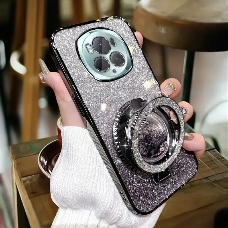 Luxurious Bling Glitter Quicksand Ring Stand Protective Case with Soft Back Cover