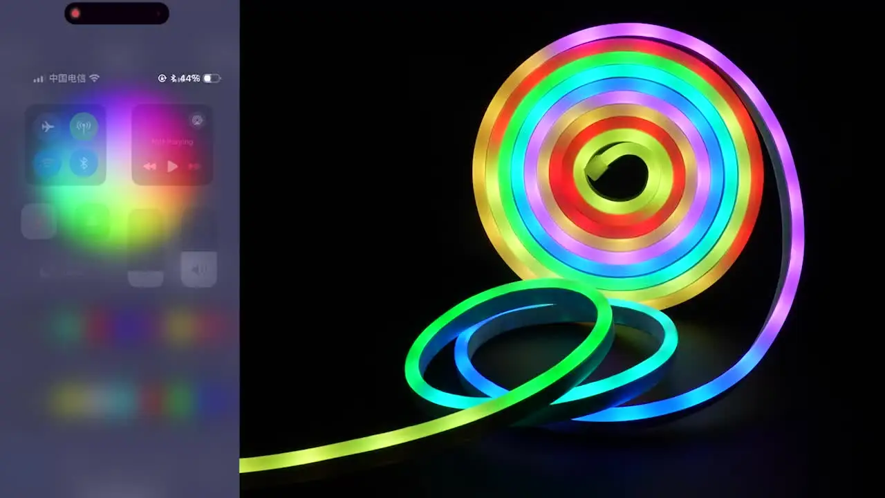 Striscia LED Neon RGBIC 2 Metri – 5V USB, Controllo Bluetooth E Telecomando, APP 'MR Star', Materiale Silicone Morbido, Effetti Musicali, Decorazione Casa.