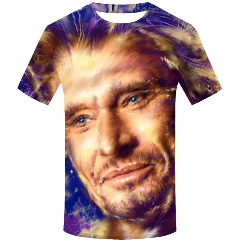 thumbnail image 1 of Camiseta de verano para hombre, cantante Johnny Halladay, estampado 3D, cuello redondo, informal, manga corta, talla grande, moda, 1 of 5
