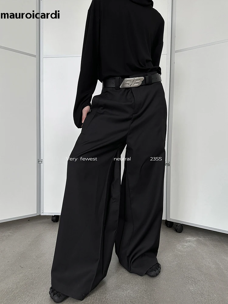 Mauroicardi Autumn Black Flowy Baggy Wide Leg Pants for Mens