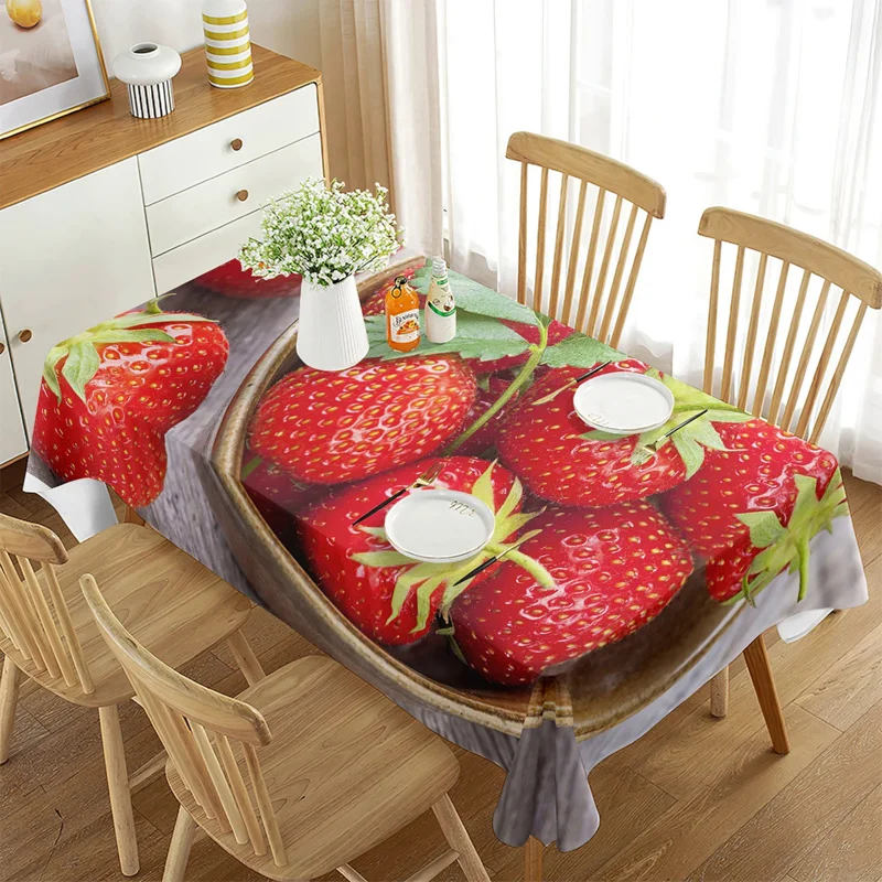 

Strawberry Tablecloth Red Sweet and Sour Fruit Decor Home for Dining Room Outdoor Picnic Mat Kitchen