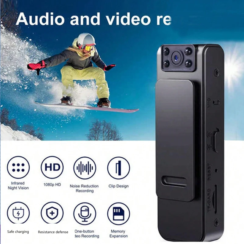 휴대용 스포츠 카메라, HD 1080P 엄지 카메라, 긴 수명 휴대용 백 클립 나이트 비전, 야외 스포츠 녹음기 마그네틱