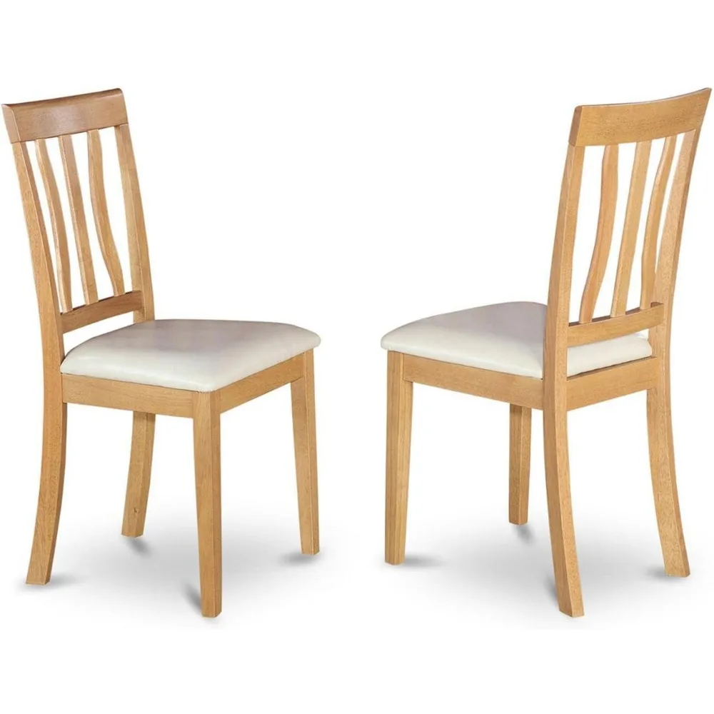

Antique Kitchen Dining Faux Leather Upholstered Wooden Chairs, Set of 2, Oak