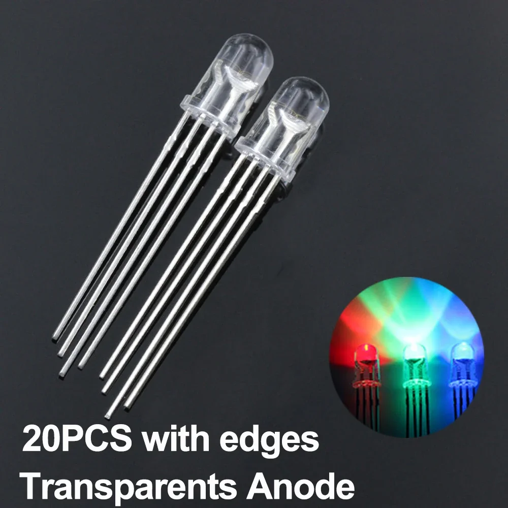 Diodo de luz Led RGB, lámpara redonda Tricolor de cátodo/ánodo común, 4 pines, 5mm, 20/100 piezas, F5, rojo, verde, azul