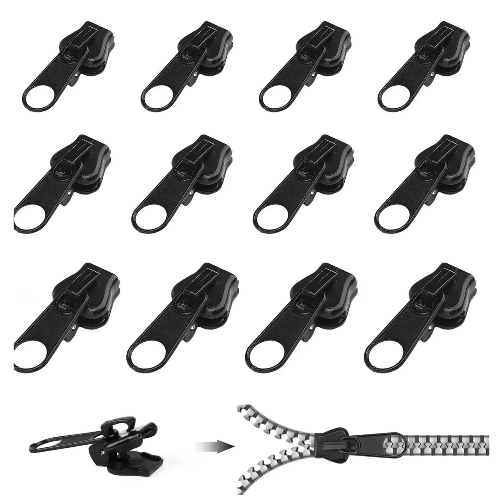 12Pcs Zip Pullers Zipper Pull Zipper Sliders Replacement Zipper Head for Shoulder Bag Skirts Handbag Repair DIY Tailor Crafts