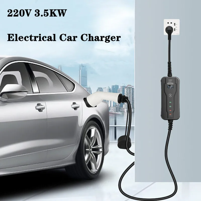 Teschev 110V 230V J1772 Type 1 EV Charger Type 2 EVSE EV Portable Charging  Cable 16A EU Plug Level 2 Electric Vehicle For Leaf