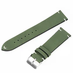 Vintage Leather Watch Strap with Handmade Stitching and Quick Release - 20mm/22mm - 20mm (Army Green White)