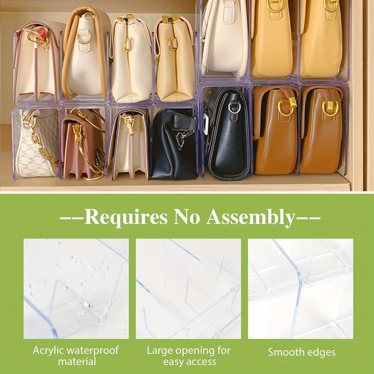 Acrylic handbag storage rack handbag divider organizer luxury bags storage rack for women transparent partition display cabinet