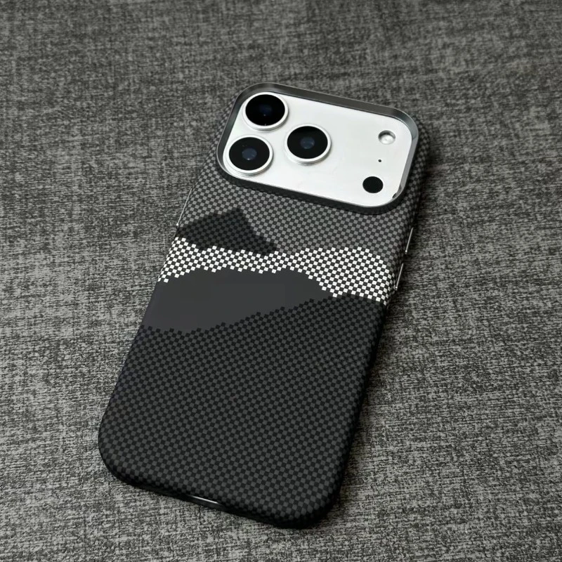Magnetic Carbon Fiber Wireless Phone Case with Camera Lens Protection
