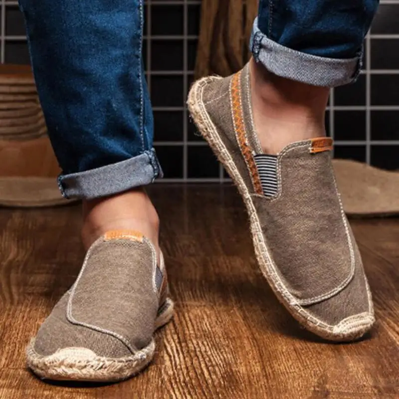 Mens Casual Vintage Loafers Flat Hemp Bottom Fishermen Shoes Driving Soft Shoes Holiday Beach Sailing Bohemian Autumn Size 38-44