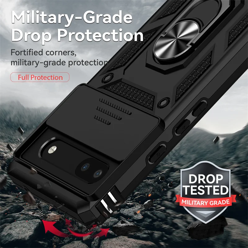 Enhanced Protection Magnetic Ring Holder Phone Case with Camera Lens Shield