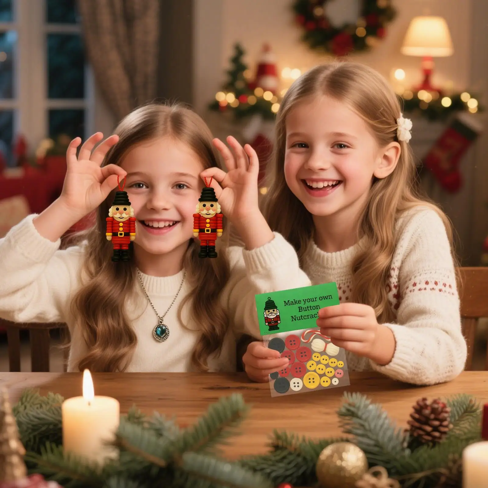 Button Christmas Tree Ornament Kits Nutcracker Charm Crafts Christmas Buttons For Sewing For Holiday Family Tree Door Children 3