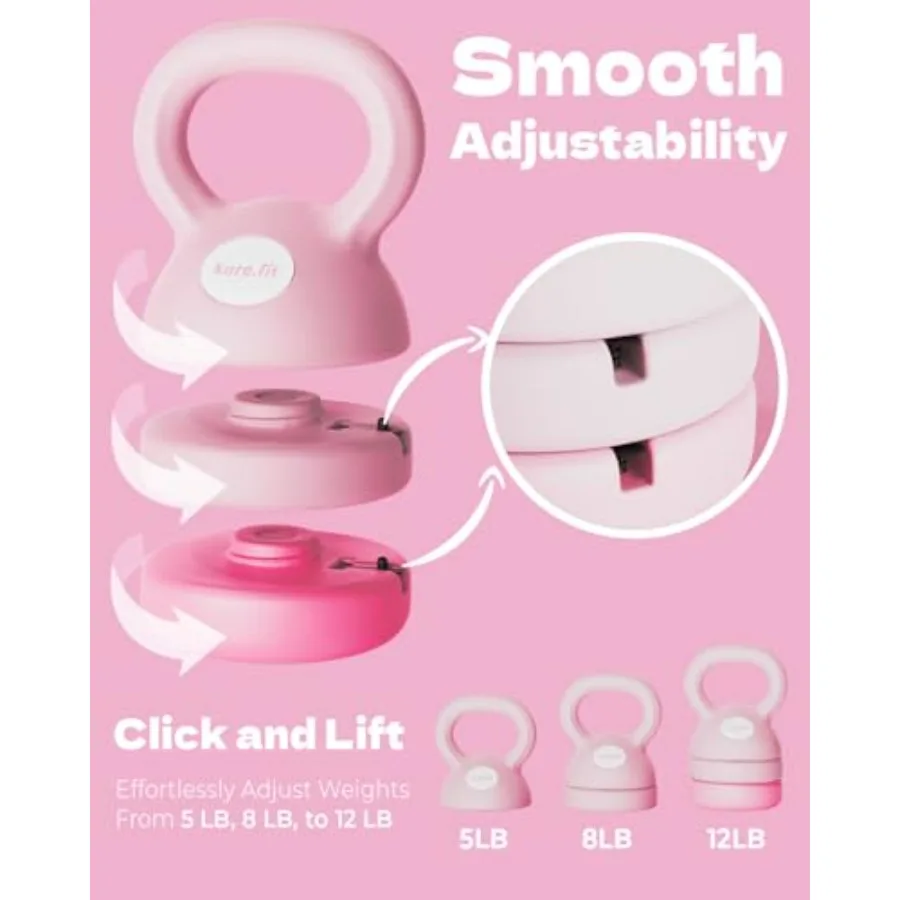 Pink Adjustable Kettlebell (12 lbs) and Pink Adjustable Dumbbell (5 lbs) Bundle