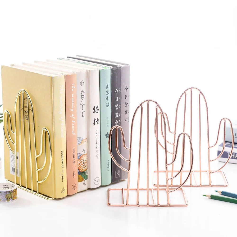 2PCS/Pair Creative Cactus Shaped Metal Bookends Book Support Stand Desk Organizer Storage Holder Shelf 2pcs pair creative musical note shaped metal bookends desk storage holder shelf book organizer stand