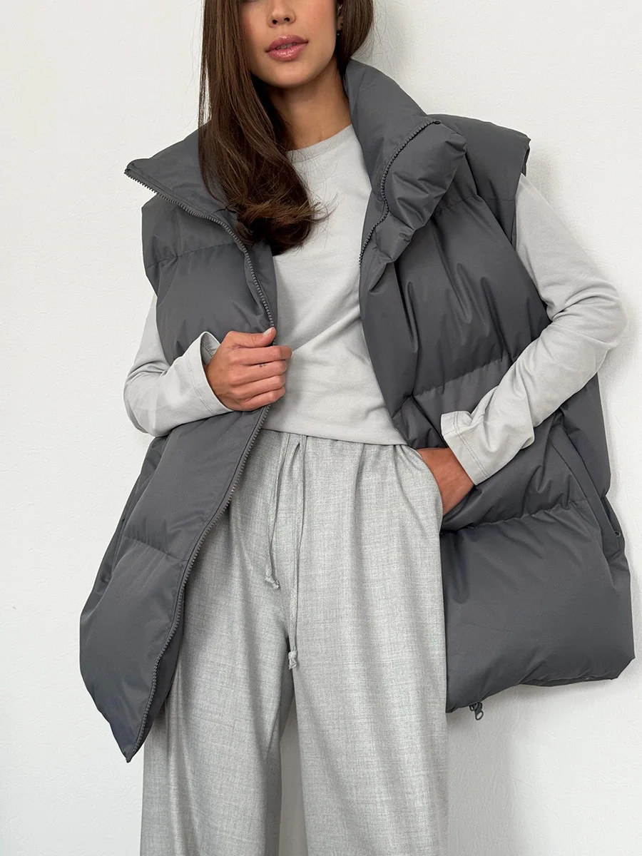 Casual Loose Sleeveless Jackets Parkas Female Winter New Streetwear Outwear For Women Lapel Tank Top Patchwork Coat