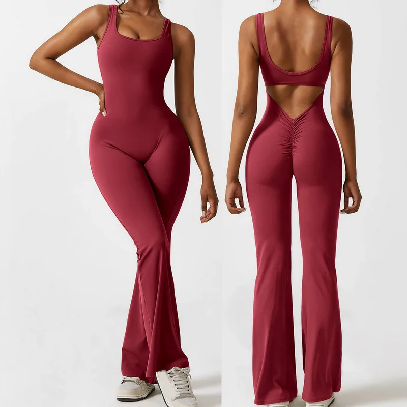 

WPNAKS Women Sleeveless Tank Romper Summer Clothes Solid Color Slim U-Neck Back Cutout Wide Leg Pants Jumpsuit Sexy Club