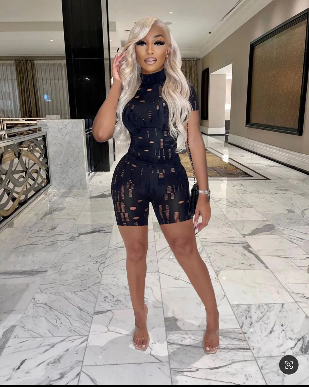Sexy Fishnet 2 Pieces Shorts Sets Women 