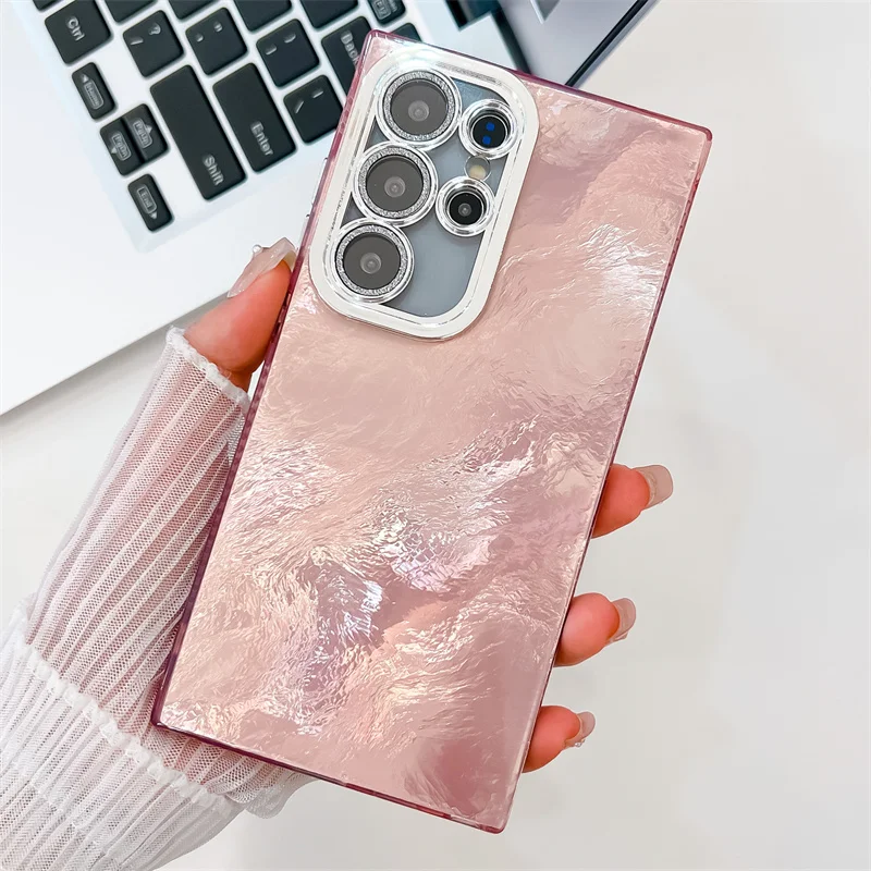 Fóliový kryt na telefon pro Samsung Galaxy S24 FE Plus S23 Ultra A15 A25 A35 A55 A54 z tvrdého PC s třpytivými třpytivými pouzdry pro fotoaparát_voghion.com