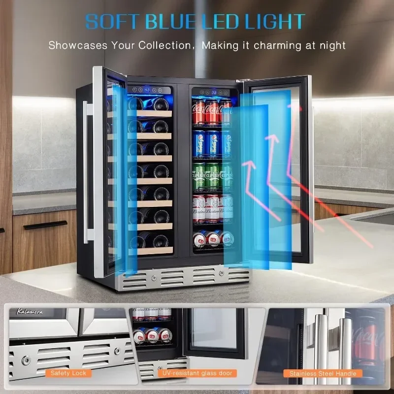 Wine and Beverage Refrigerator, 24 inch Wine Fridge Dual Zone Hold 20 Bottles and 78 Cans, Digital Touch Control 6