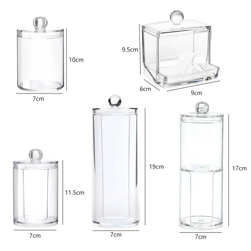 Acrylic Storage Box Makeup Cotton Swab Container Plastic Jar Round Organizer Cosmetics Pad Jewelry Storage Box Storage Container 6