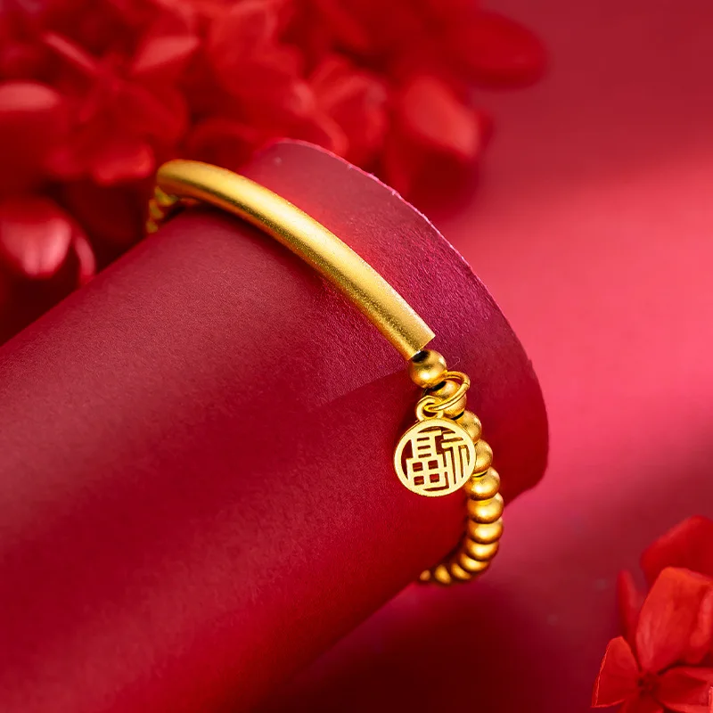 Gold Jewelry 14k Original Tube Beads Bracelets for Women Men Thai Gold Color Bracelets Bangle Jewelry Gifts