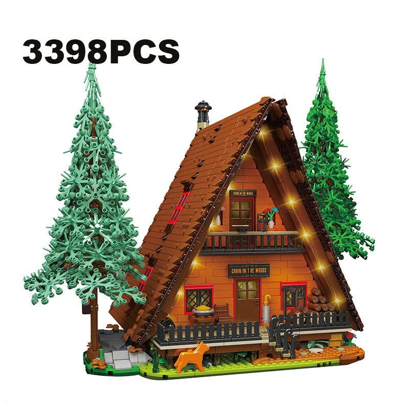 

Cretive A-Frame Cabin Building Blocks Fairy Tale Forest House Architecture Moc Assemble Bricks Light Set Toys Gift Kid Boy Adult