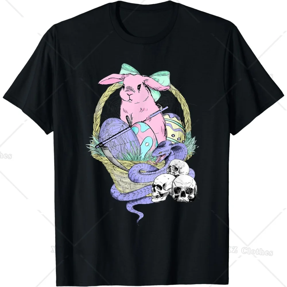 

Happy Easter Goth Apparel for Women Men Rabbit with Serpent Round Neck T-Shirt for Boys Girls