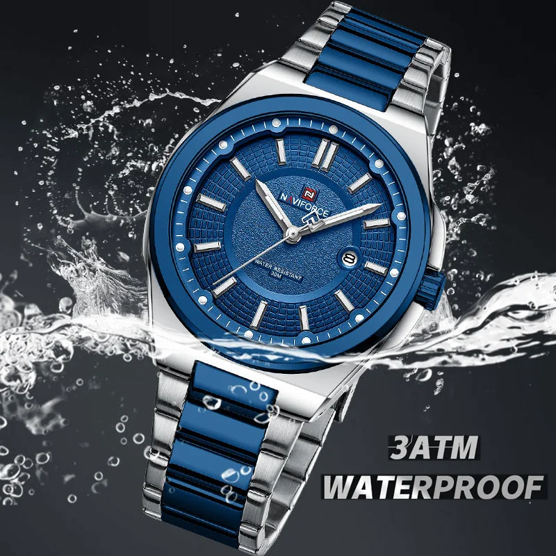 New Style Naviforce Men's Watch Stainless Steel Strap Military Casual Business Quartz Waterproof Calendar Clock With Gift Box, Alina Gadgets