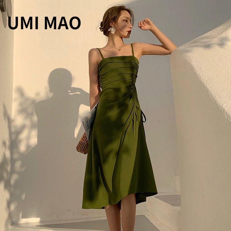 UMI MAO женское летнее новое платье средней длины авокадо зеленое маленькое