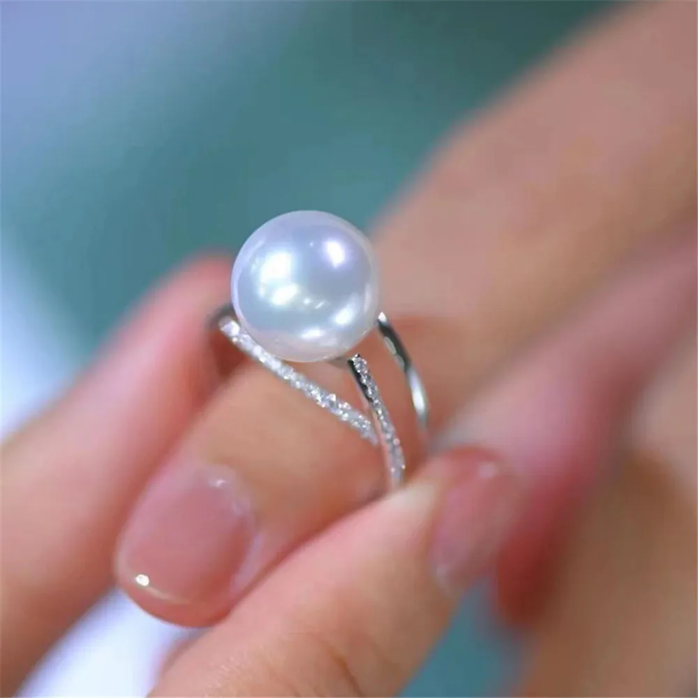 

DIY Pearl Accessories S925 Sterling Silver Jewelry Gold Women's Ring Empty Set Fit 10-12mm Beads