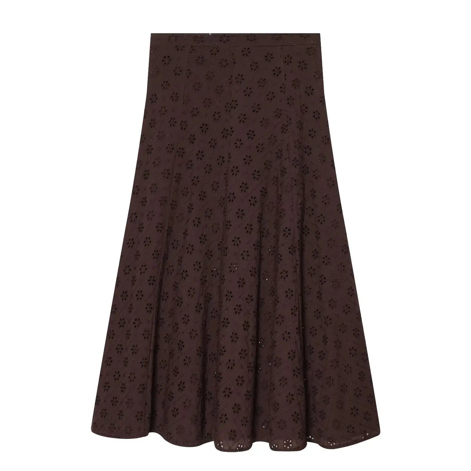 Nlzgmsj 2026 Summer Elegant Brown Embroidered Set V Neck Collared Blouse & High Waist Pants & A Line Skirt Casual Suit for Women