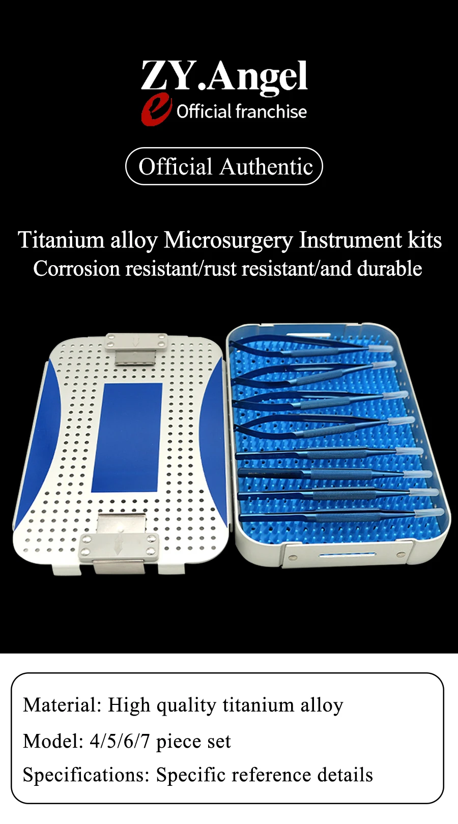 Description Picture 2 of itemSurgical Instruments For Hand Surgery, Titanium Alloy Corneal Scissors, Needle Forceps, Round Handle Forceps, Suture Tools