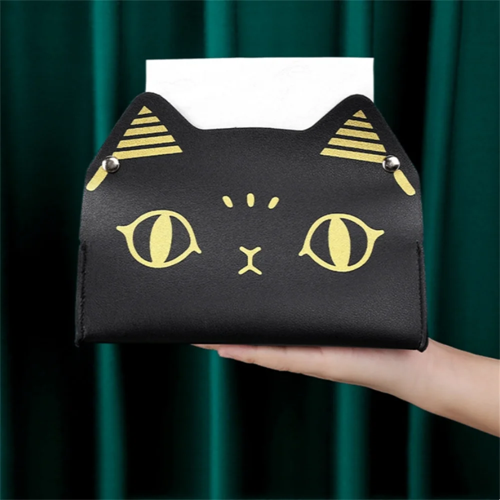New Pu Leather Car Tissue Box Cute Cat Multi-Functional Storage Box Household Living Room Restaurant Coffee Table Drawer Box 5