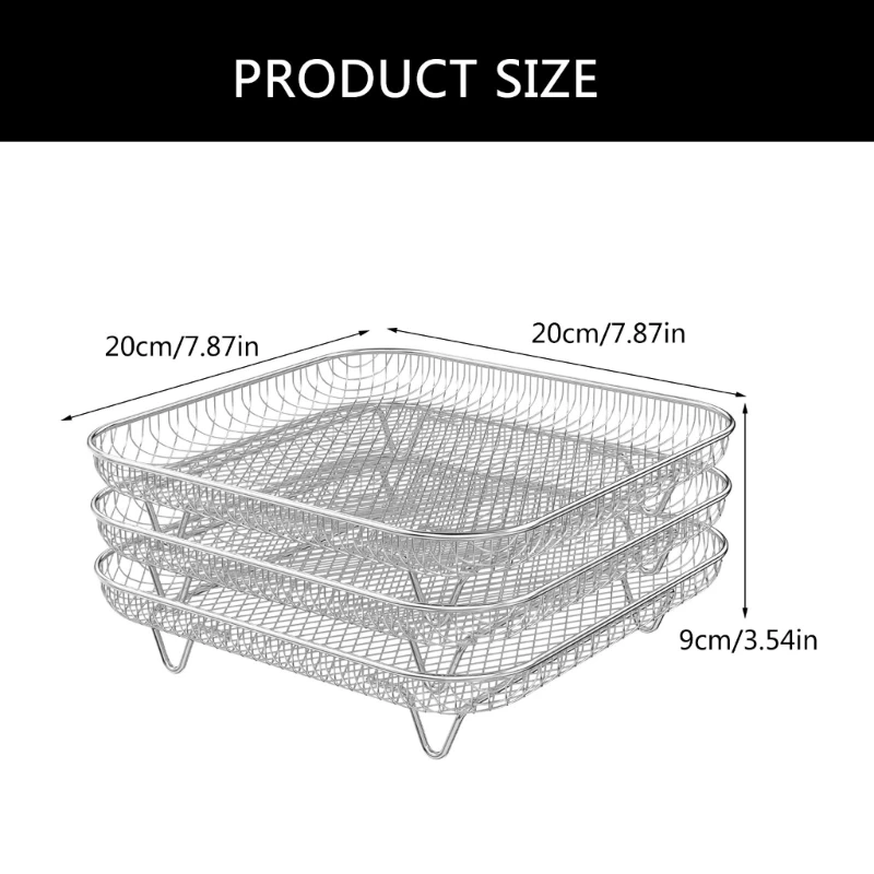 Stainless Steel Air Fryers Accessory Set 3 Tiers Stackable Dehydrator Racks with Clip and Brush Silicone Feet for Fryers 6