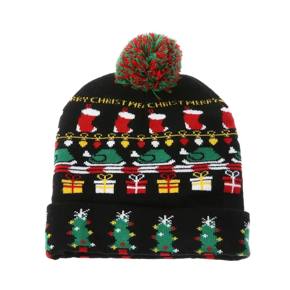 LED Christmas Knitted Hat Light Up Xmas Beanie Cap Unisex Winter Beanie Sweater Hat Colorful LEDs Christmas New Year christmas beanie hat