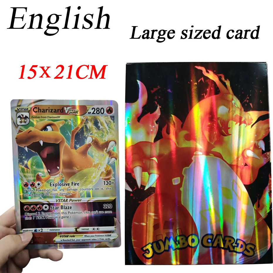 30 Stück übergroße Pokemon-Karten, Jumbo-Buchstabenkarten, MEGA Vmax Vstar GX Arceus Pikachu Charizard, superglänzende, seltene Karte, Geburtstagsgeschenk