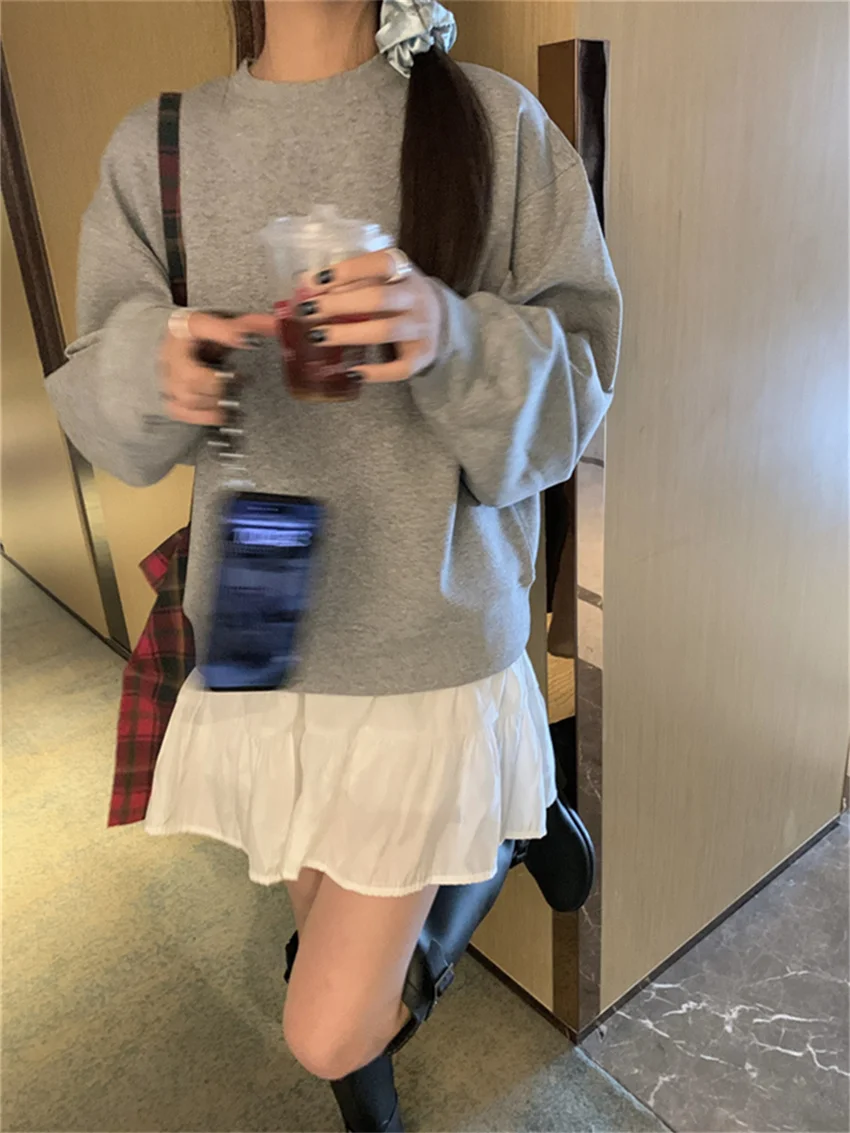 Arazooyi 2023 New Arrival Solid Sweatshirts Women Casual All Match Minimalist OL Preppy Style Loose Office Lady Daily