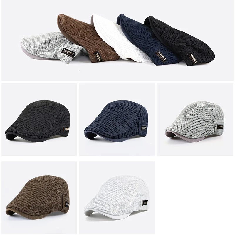 Branded Men's and Women's Berets Visor Caps Summer Breathable Flat Peaked Sun Hat Net Solid Herringbone Newsboy Hat Mesh Driver Cap beret hat newsboy cap newsboy hat